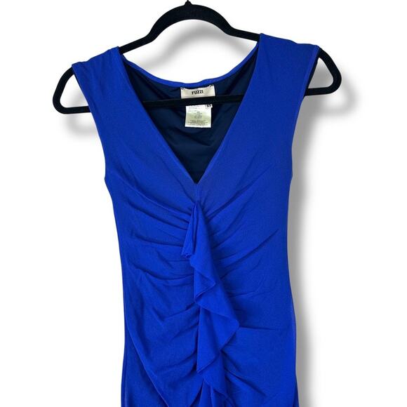 FUZZI Made In Italy Royal Blue Flutter Ruched Tulle Sleeveless Bodycon Dress XS - Picture 2 of 5